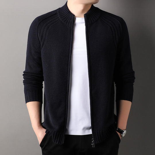 Herren Strickjacke mit Reißverschluss und hohen Kragen EB