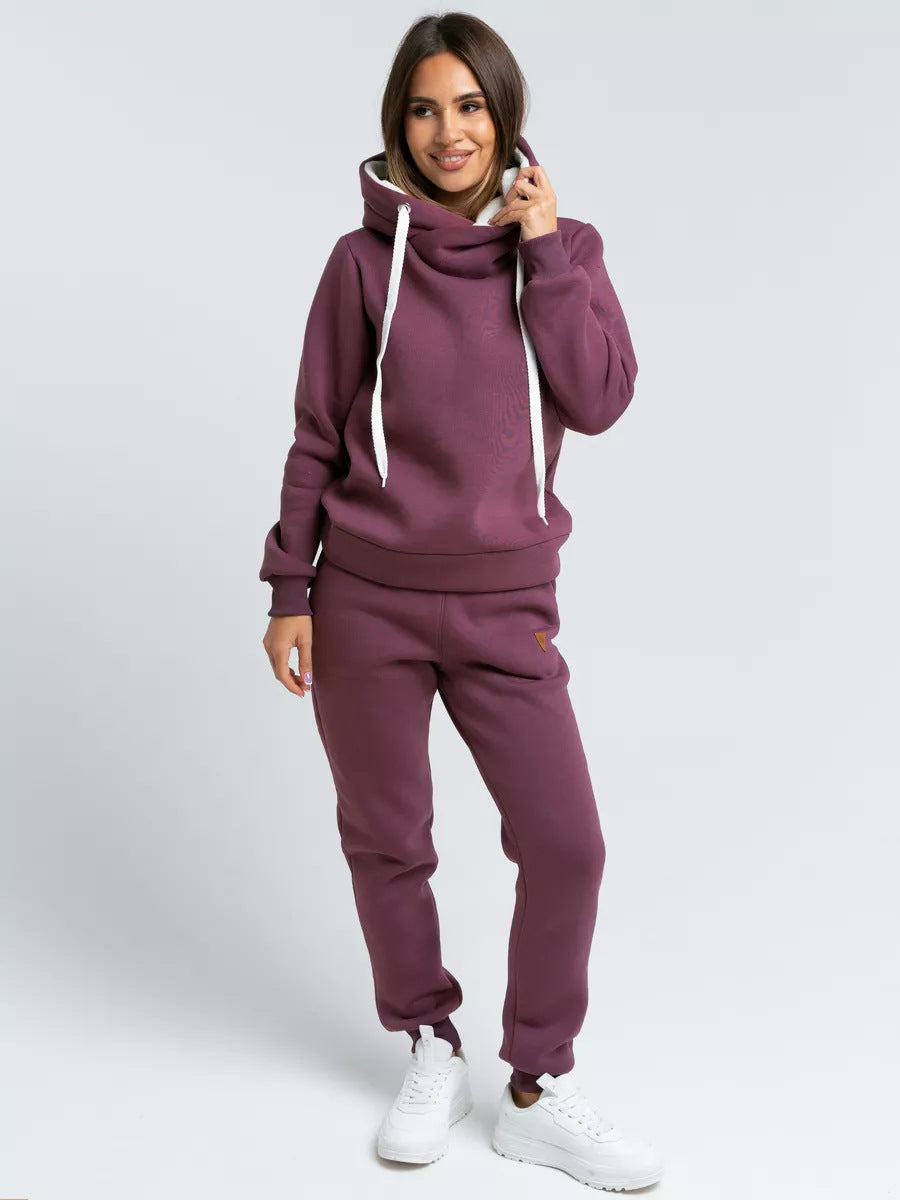 Damen Loungewear-Set mit Schalkragen-Hoodie und taillierter Jogginghose EB