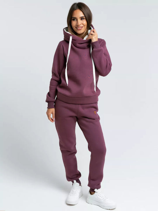 Damen Loungewear-Set mit Schalkragen-Hoodie und taillierter Jogginghose EB