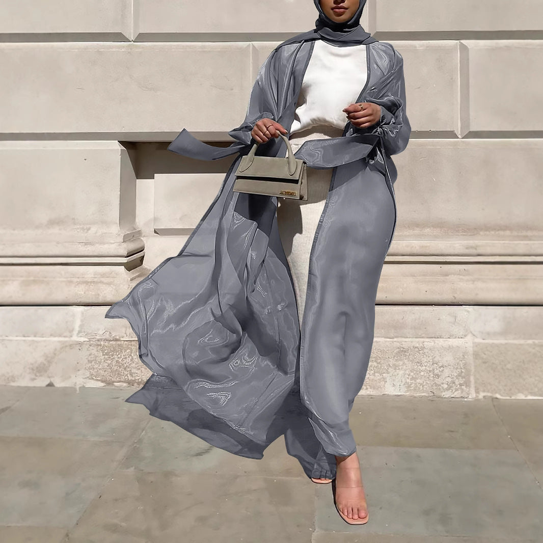Damen Luftige Kimono-Jacke mit filigranem Design und weiten Ärmeln EB
