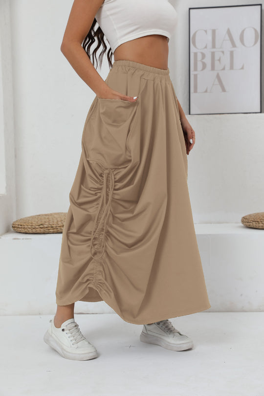 Damen Maxirock mit seitlichen Raffungen und praktischen Taschen EB