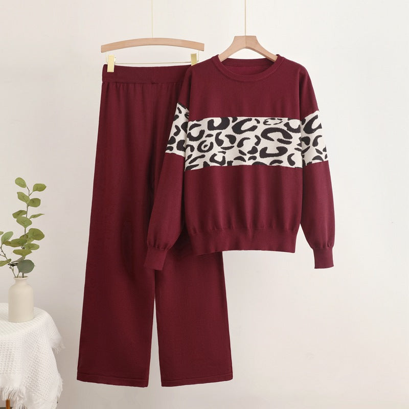 Damen modisches Freizeit-Loungewear-Set mit angesagtem Leopardenmuster EB