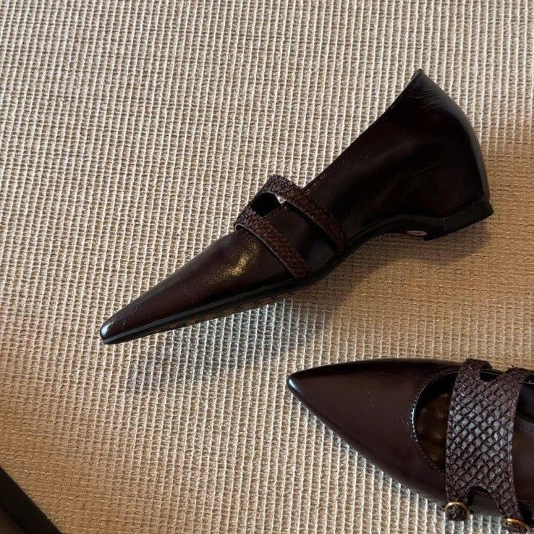 Damen Slingback-Ballerinas mit dekorativer Schnallenakzent und eleganter Lederoberfläche EB