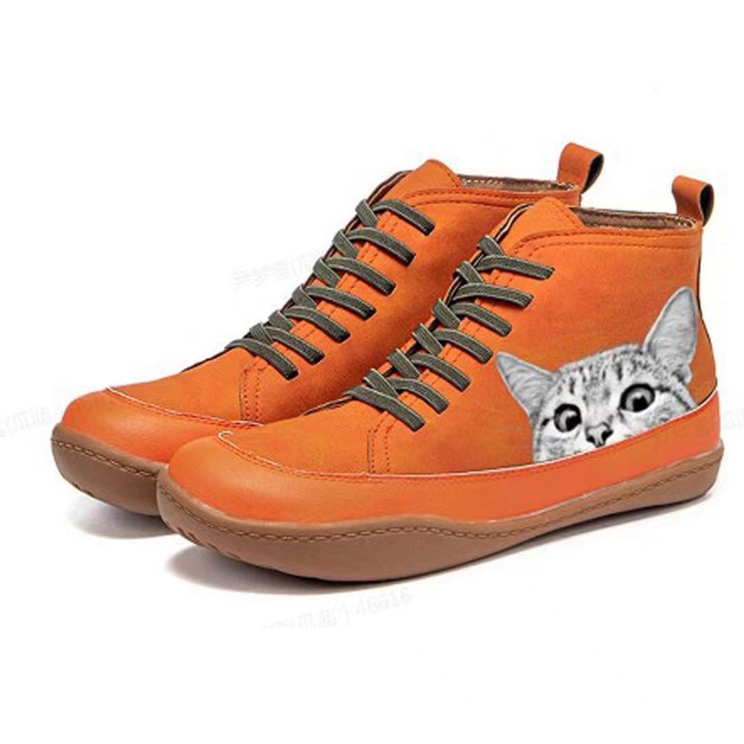 Damen modische High-Top Sneakers mit Katzenmotiv EB