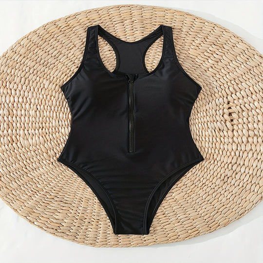 Damen Einteiler Badeanzug mit durchgehendem Reißverschluss und Racerback-Design EB