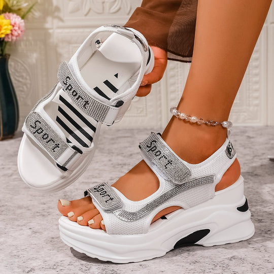 Damen Plateau-Sandalen mit verstellbaren Riemen und modischem Glitzer-Design EB