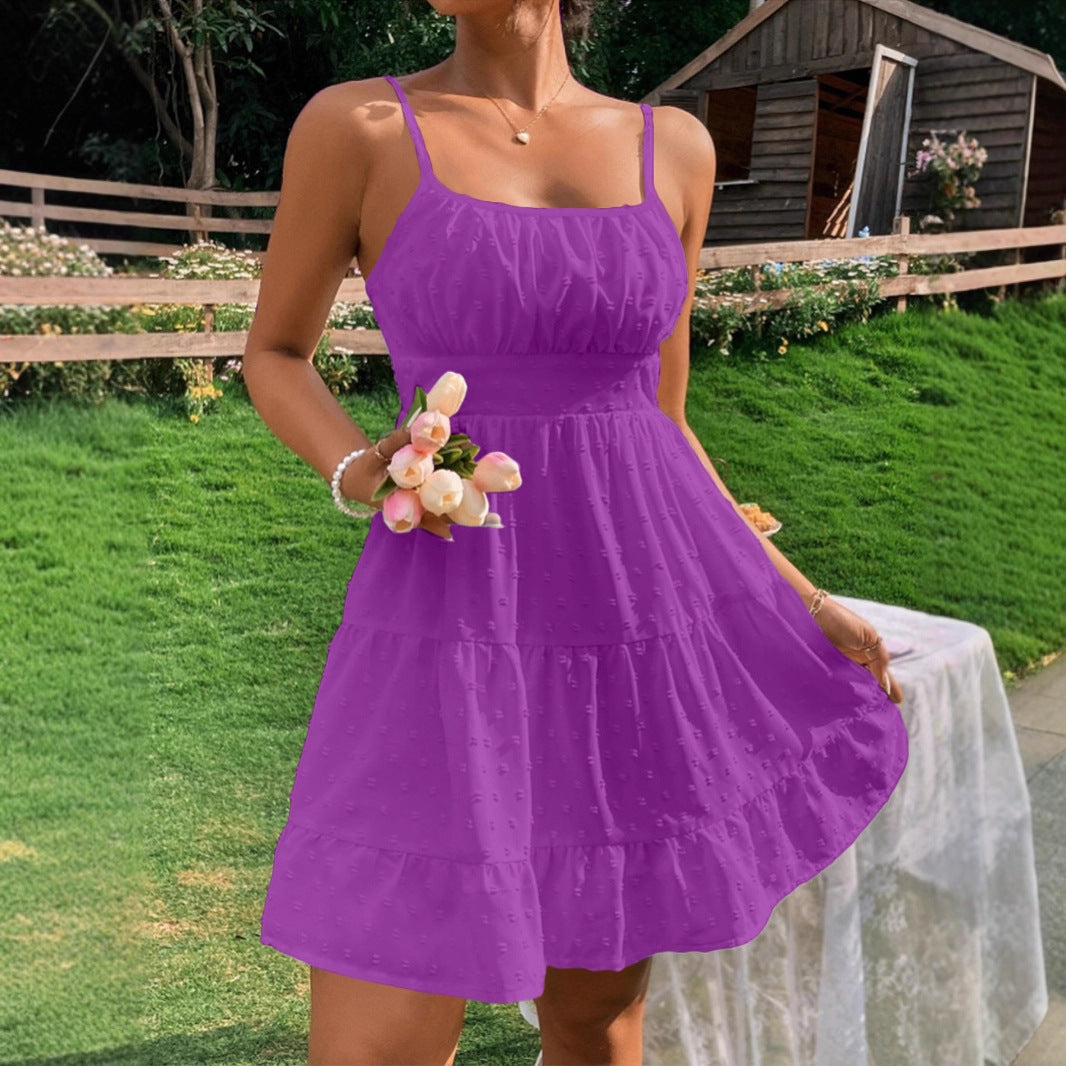 Damen Sommerkleid mit Rüschen und verstellbaren Spaghettiträgern EB