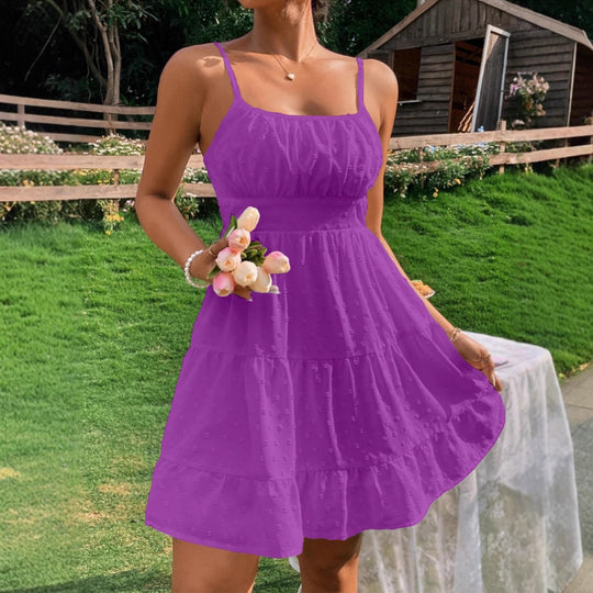 Damen Sommerkleid mit Rüschen und verstellbaren Spaghettiträgern EB