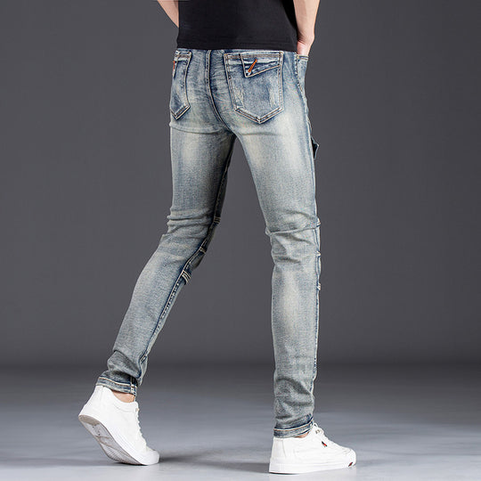 Herren Designer Slim Fit Jeans mit kreativen Reißverschlussdetails EB