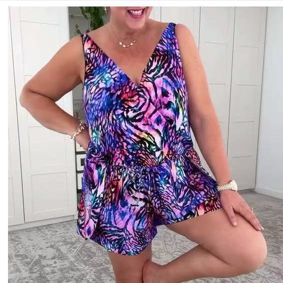 Damen lässiger Overall mit buntem Tiermuster EB