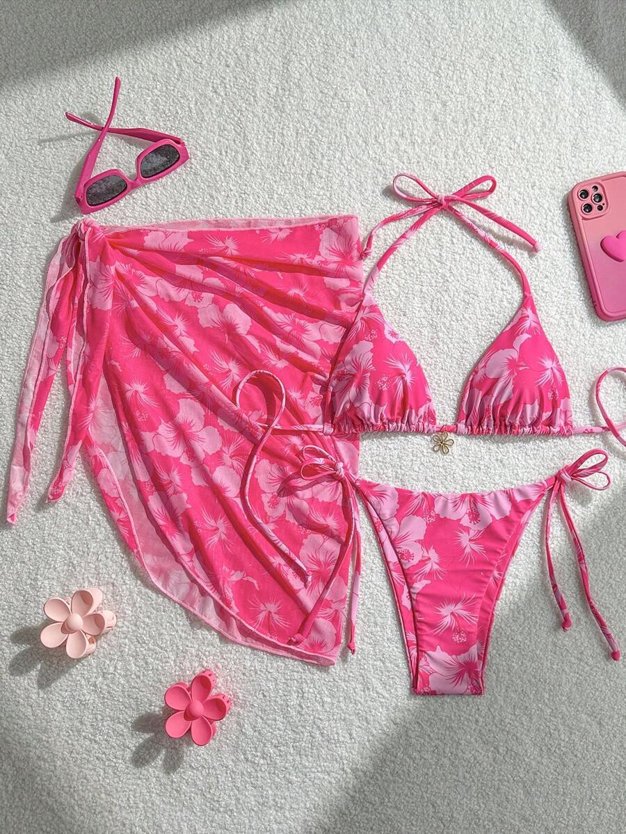 Damen Triangel-Bikini-Set mit verstellbaren Trägern und Wickeltuch EB