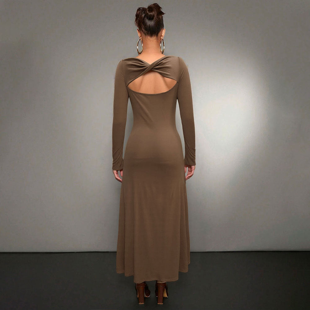 Damen figurbetontes Maxikleid mit U-Boot-Ausschnitt langem Ärmel und schmeichelndem Trompetensaum Eichborn Berlin