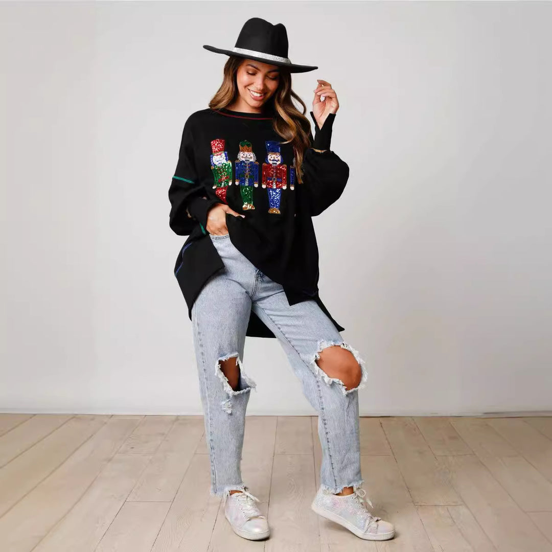 Damen Oversized Sweatshirt mit festlichem Motiv EB