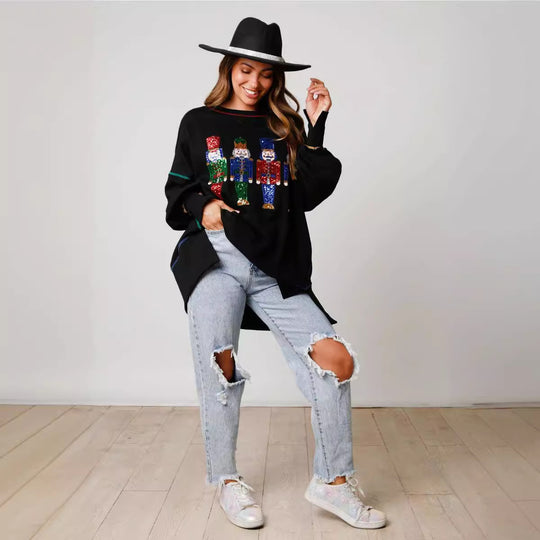 Damen Oversized Sweatshirt mit festlichem Motiv EB