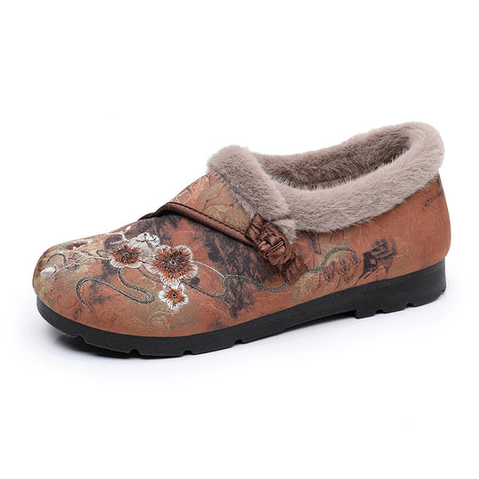 Damen Warme Hausschuhe mit floralem Design und kuscheligem Innenfutter EB