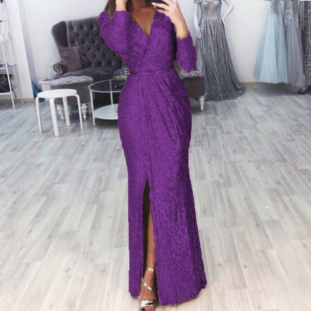 Damen Elegantes Wickelkleid mit Bein-Schlitz EB