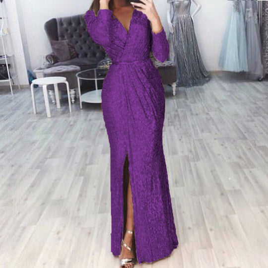 Damen Elegantes Wickelkleid mit Bein-Schlitz EB