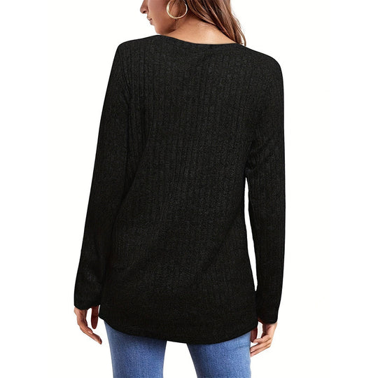 Damen Strickpullover mit vertikalem Rippdesign und lässigem Schnitt EB