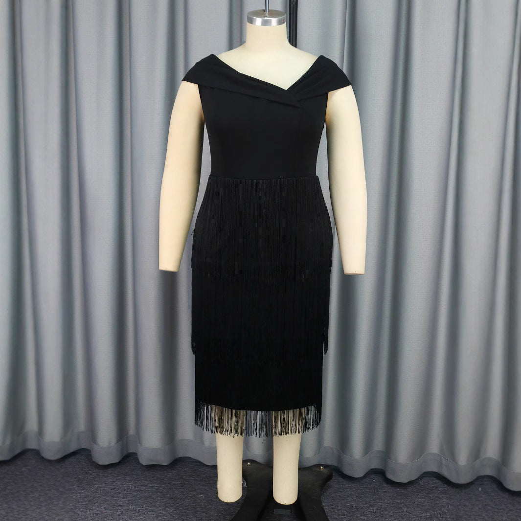 Damen elegantes Kleid mit Fransen-Detail EB