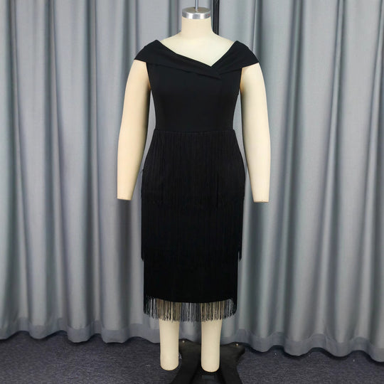 Damen elegantes Kleid mit Fransen-Detail EB