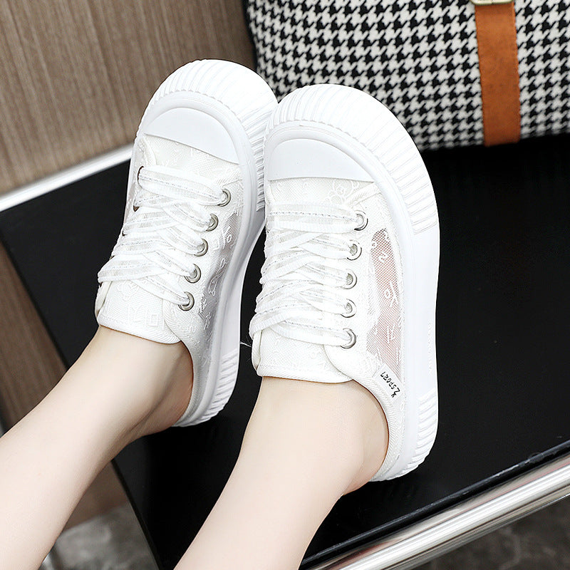 Damen Slip-On Sneakers mit atmungsaktiver Mesh-Oberfläche und elastischen Schnürsenkeln EB