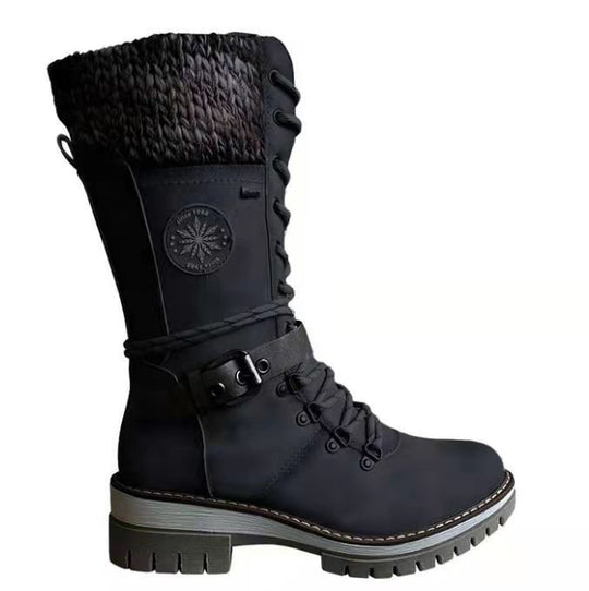Damen nan hoher Schnürstiefel mit Strickbündchen, robuster Profilsohle und seitlichem Reißverschluss EB