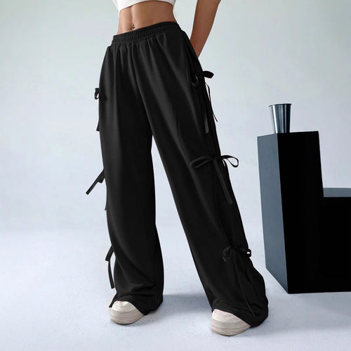Damen Weit geschnittene Cargohose mit Leopardenmuster und eleganten Schnürdetails EB