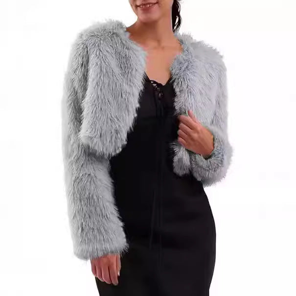 Damen Flauschige Kurzjacke mit offenem Schnitt EB