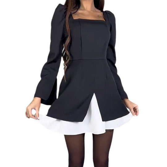 Damen Cocktailkleid mit Puffärmeln und asymmetrischem Schnitt EB