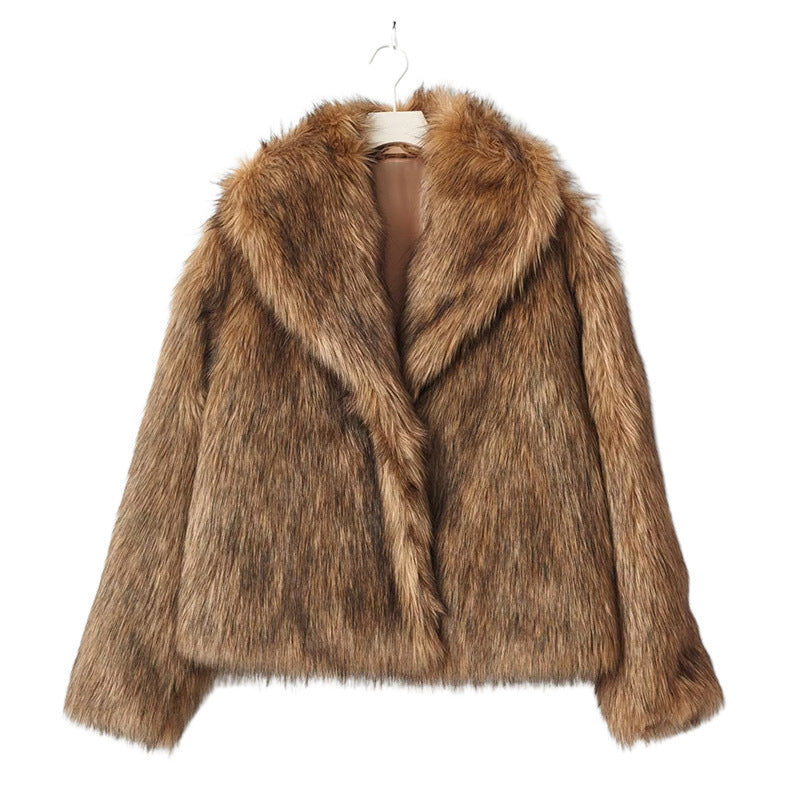 Damen Kunstfelljacke mit elegantem Schnitt und voluminösem Kragen EB
