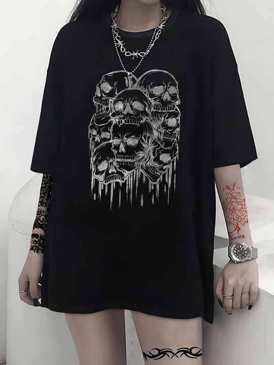 Damen T-Shirt mit künstlerischem Skelettmotiv und einzigartigem Druck EB