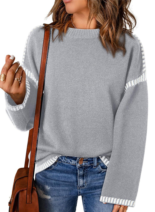 Damen modischer Pullover mit kontrastierenden Ärmelabschlüssen und legerem Schnitt EB