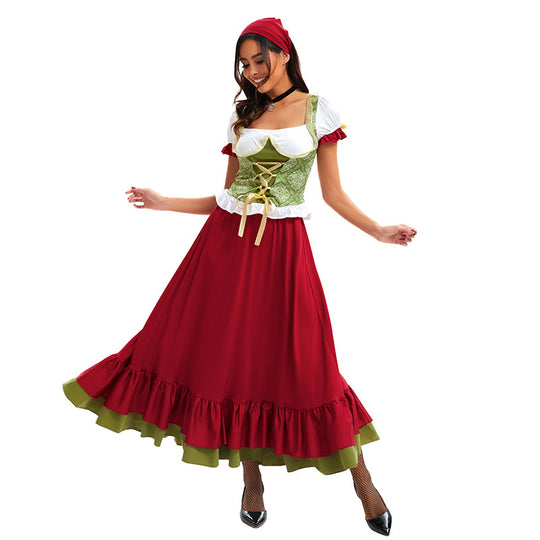 Damen nan traditionelles Dirndl Trachtenkleid Ensemble mit verstellbarem Corsagenmieder und langem Stufenrock EB