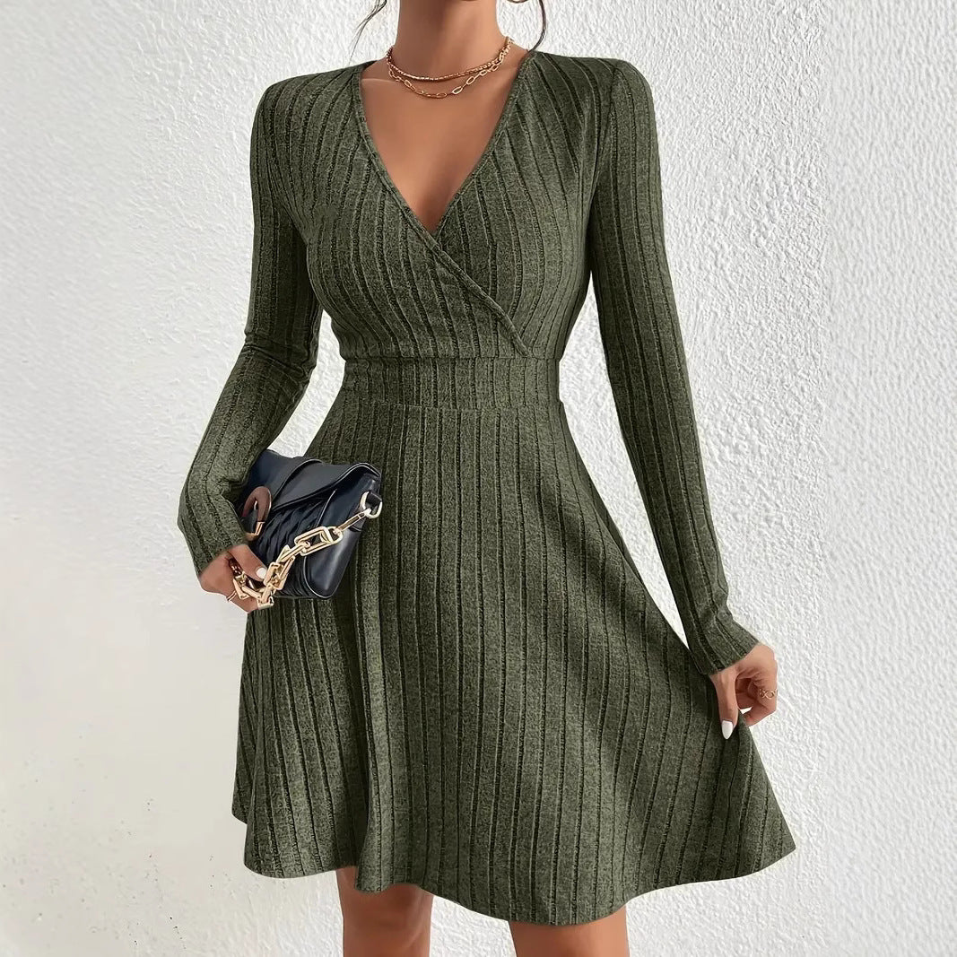 Damen Wickelkleid mit langen Ärmeln und gerippter Textur EB