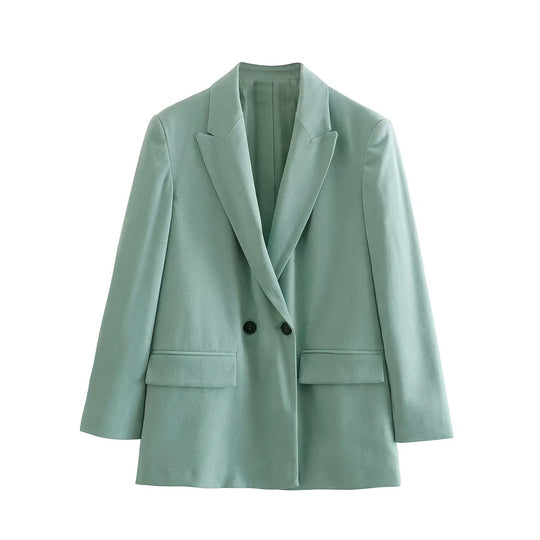 Damen nan taillierter Doppelreihiger Blazer mit schmalem Revers, aufgesetzten Pattentaschen und klarer Silhouette EB