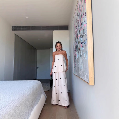 Damen Set aus ärmellosem Top und weitem Hosen mit Punkten EB