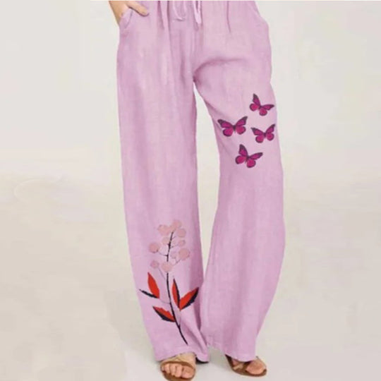 Damen weite Sommerhose mit buntem floralem Druck EB