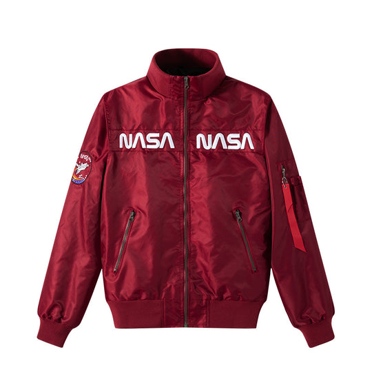 Men's  space-inspired insulated zip-front utility jacket with embroidered chest patches EB
