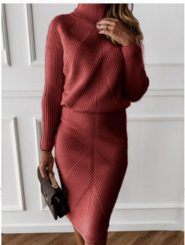 Damen Strickkleid mit hohem Kragen und eleganter Rippstruktur EB