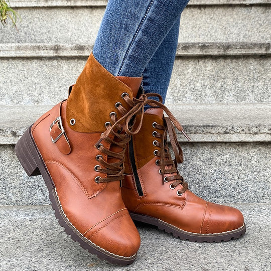Damen Schnürstiefel mit modischem Wildleder-Detail und robustem Blockabsatz EB