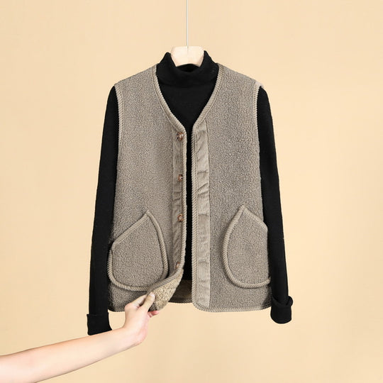 Damen Ärmellose Thermofleece-Weste mit Knopfleiste und Rundtaschen EB