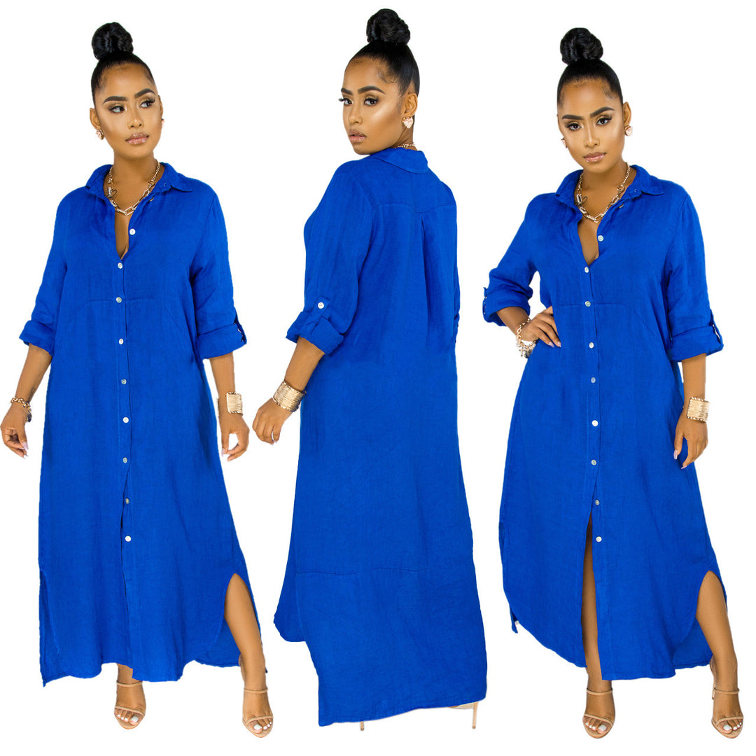 Damen lässiges Hemdkleid mit seitlichen Schlitzen und langfristiger Passform EB