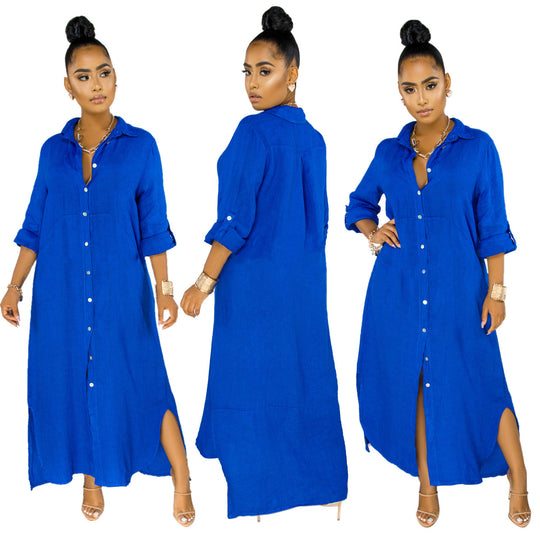 Damen lässiges Hemdkleid mit seitlichen Schlitzen und langfristiger Passform EB