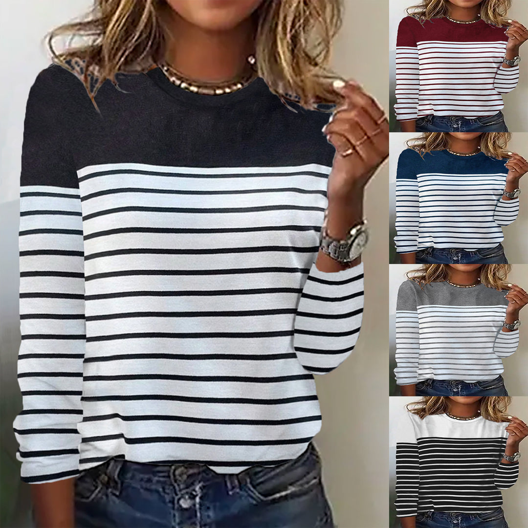 Damen Lässiges Rundhals Longsleeve mit Streifenmuster EB