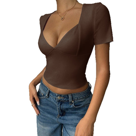Damen Oberteil mit tiefem V-Ausschnitt und figurbetonter Silhouette EB