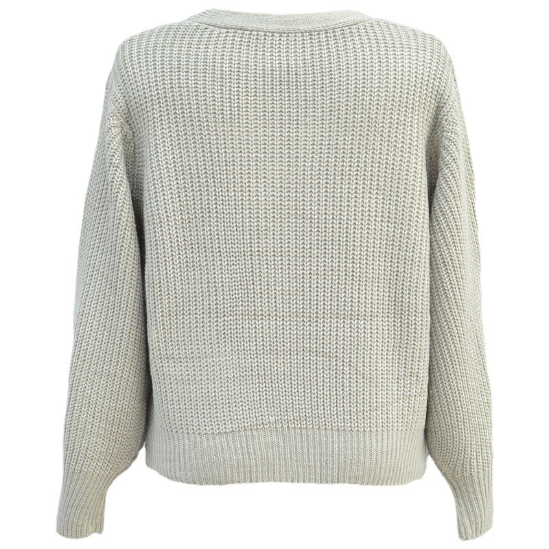 Damen Strickjacke mit tiefem V-Ausschnitt und großen Knöpfen EB