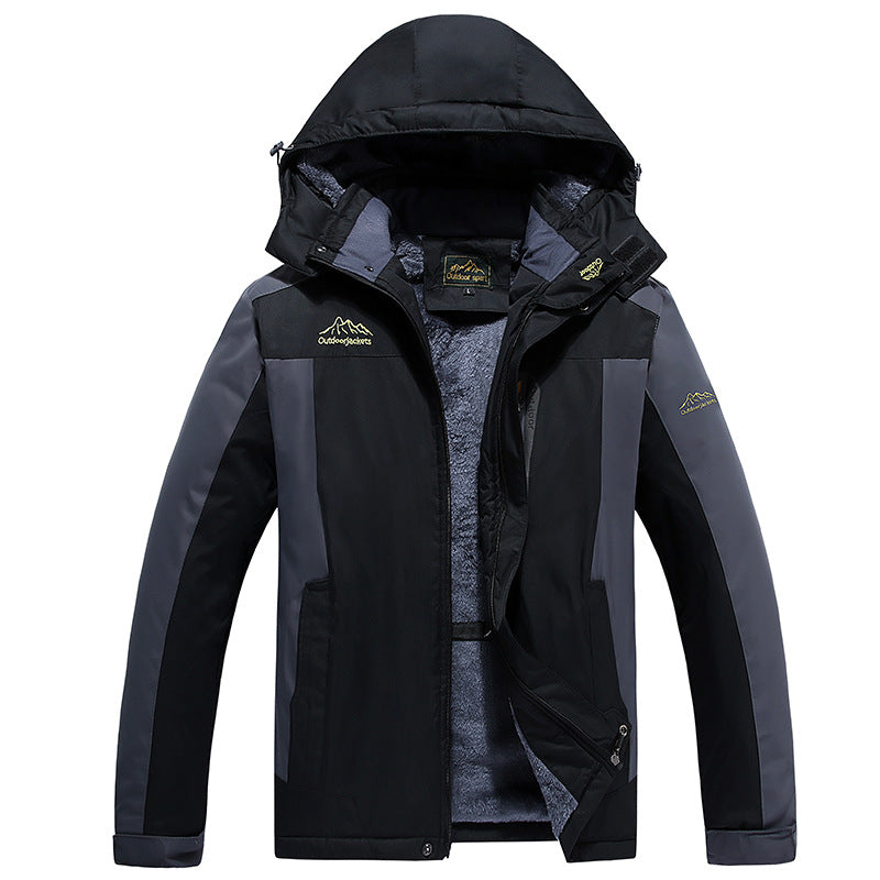 Herren isolierte Fleece-Layer Outdoorjacke mit abnehmbarer Kapuze und winddichter Außenhülle EB
