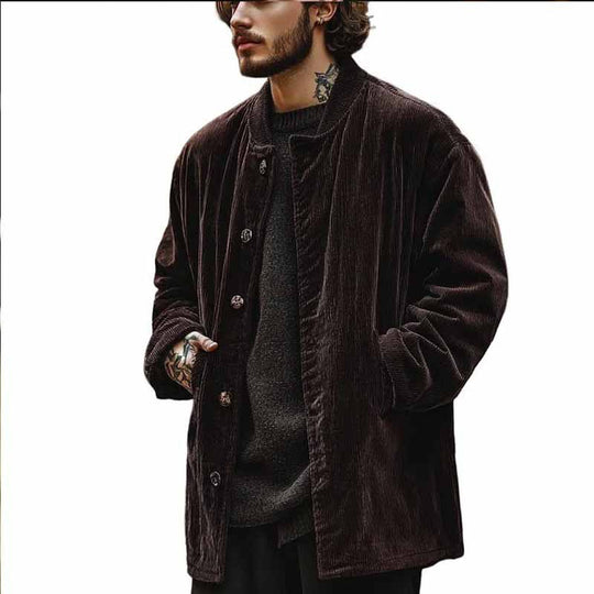 Herren Samtjacke mit Knopfverschluss und praktischen Taschen EB