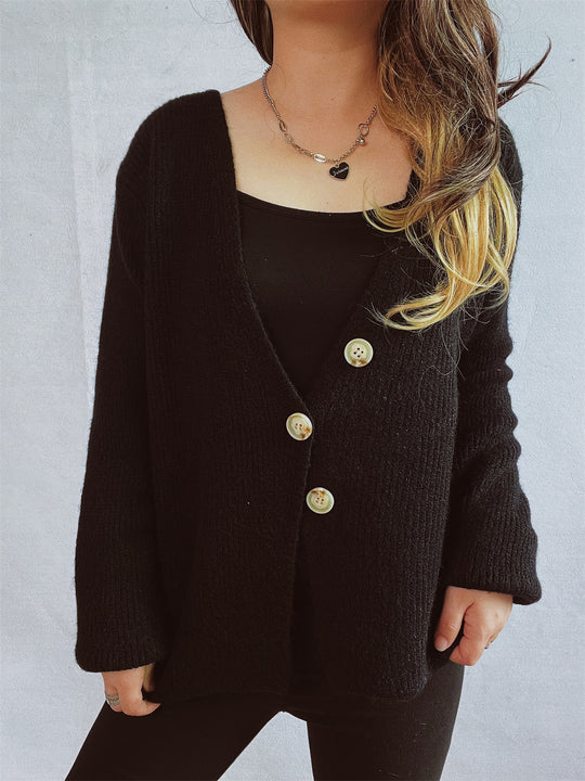 Damen lässiger Strickcardigan mit dekorativen Knopfdetails EB
