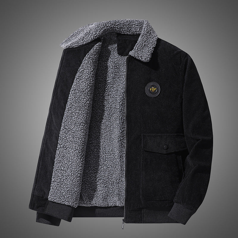Herren nan gefütterte Cordjacke mit Sherpa-Innenfutter, Reißverschluss und aufgesetzten Klappentaschen EB